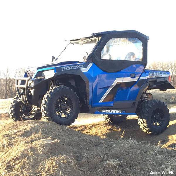 Polaris General 1000 Fender Flares (2016 - 2021), Installed, side view of front driver side and rear coverage