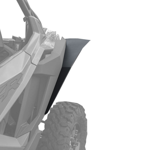 Polaris RZR Pro XP Fender Flares Max Coverage with additional 1 inch fits  2 and 4 Seaters, image shows rear installation