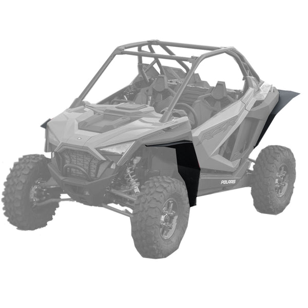 Polaris RZR Pro XP Fender Flares Max Coverage with additional 1 inch fits  2 and 4 Seaters, image shows installed on driver side front and rear