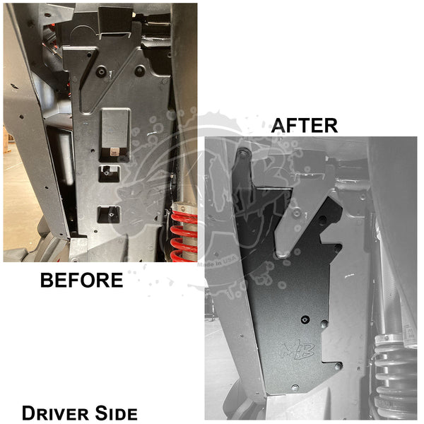 RZR Pro XP before mudguards are installed and after on the driver side. 