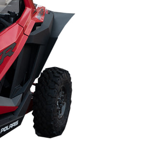 Polaris RZR Pro XP Fender Flares Max Coverage with additional 1 inch fits  2 and 4 Seaters, image shows installed on driver side front and rear