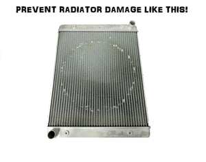 Example of a radiator damaged because a Polaris RZR Radiator protection plan was not used. 