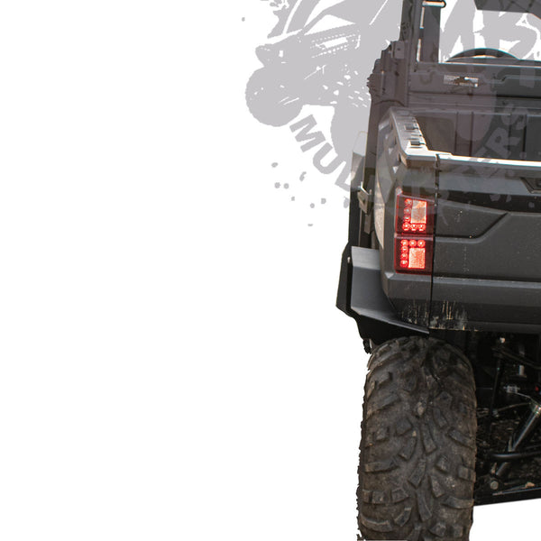 Rear view of Super max fender flares for the polaris ranger 1000