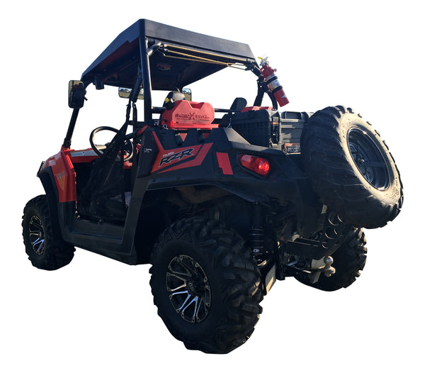 Polaris RZR 570 Fender Flares shown installed on front and rear drivers side. 