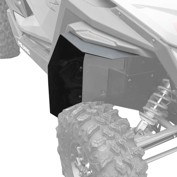 Polaris RZR Pro XP (Max Coverage Fender Extensions for Super ATV Fenders shown from passenger side installed