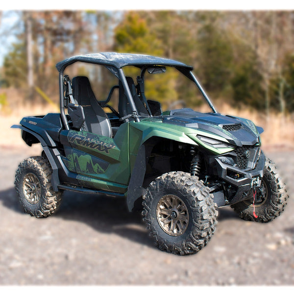 Yamaha Wolverine RMAX2 1000 Super Max Coverage Mudbusters  installed front and rear looking at passenger side.