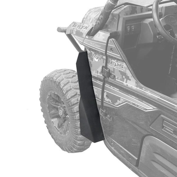 View facing the drivers side front fender flare for the kawasaki Teryx 2 showing the ultra max coverage