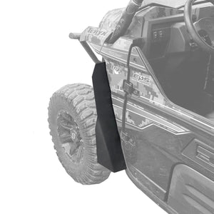 Straight on view of Kawasaki Teryx 2 Fender Flares showing the width of ultra max coverage
